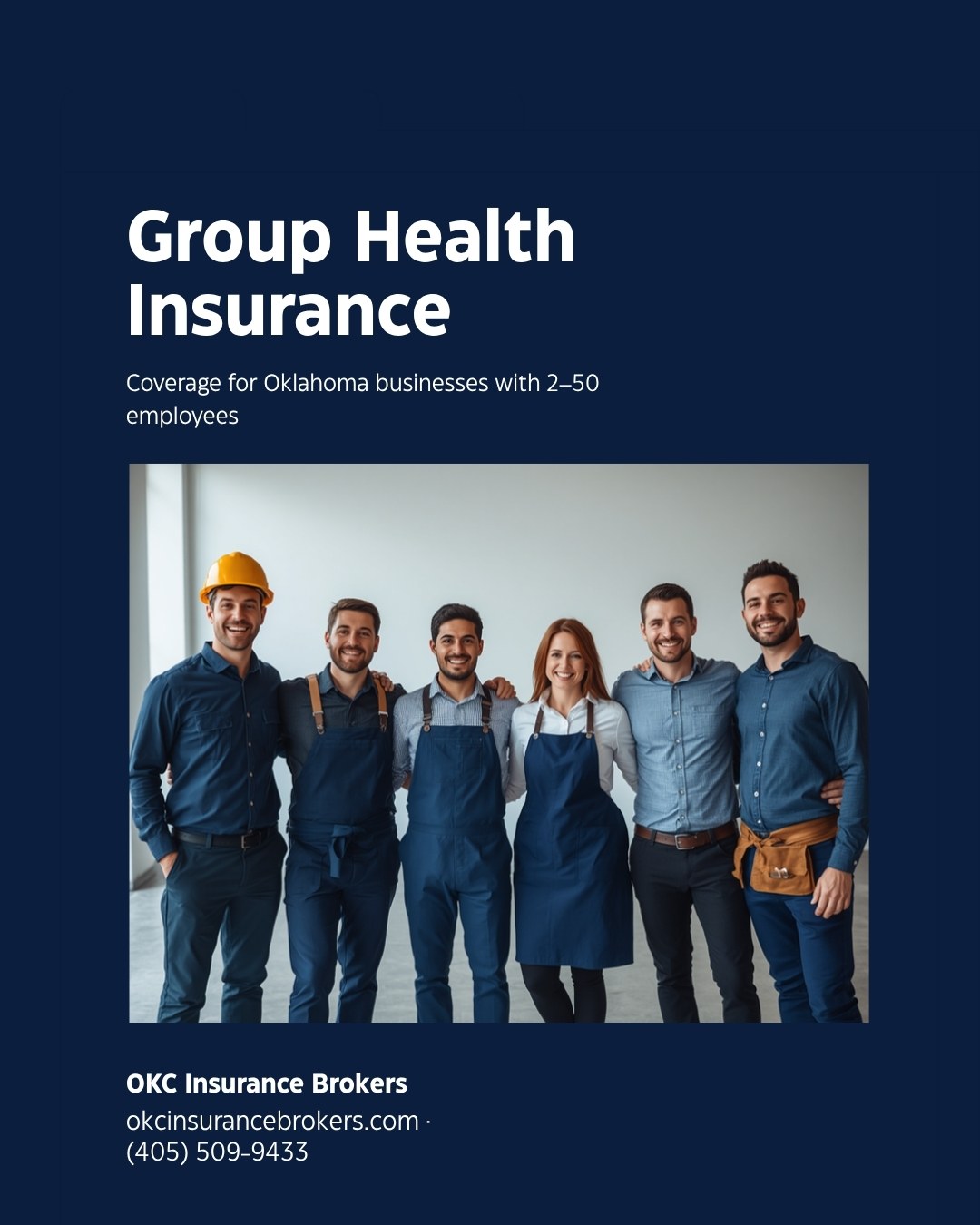 Group of Oklahoma workers from different businesses, from contractors to office staff, covered by group health insurance